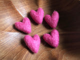 Felted wool hearts, set of 5, Wild Rose Pink