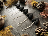 Wool heart ornaments, set of 5, Raven Black
