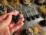 Wool heart ornaments, set of 5, Raven Black