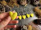Wool heart ornaments, set of 5, Mahonia Yellow