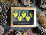 Wool heart ornaments, set of 5, Mahonia Yellow