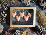 Wool heart ornaments, set of 5, Sunrise Orange