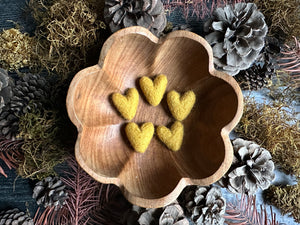 Felted wool hearts, set of 5, Gold Clay Yellow
