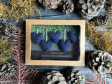 Wool heart ornaments, set of 5, Midnight Blue