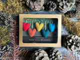 Wool heart ornaments, set of 5, Rainbow