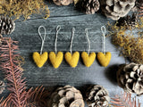 Wool heart ornaments, set of 5, Gold Clay Yellow
