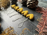 Wool heart ornaments, set of 5, Gold Clay Yellow