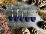 Wool heart ornaments, set of 5, Midnight Blue