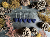 Wool heart ornaments, set of 5, Midnight Blue