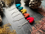 Wool heart ornaments, set of 5, Rainbow