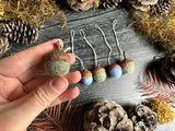 Felted Wool Acorn Ornaments, set of 5, Meadow Green and Baby Blue