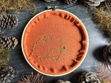 Embroidery hoop art, wool moss on linen, 6.25 inches