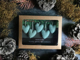 Wool heart ornaments, set of 5, Lichen Teal