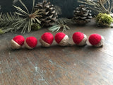 Felted wool acorns, set of 6, Amanita Red
