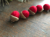 Felted wool acorns, set of 6, Amanita Red
