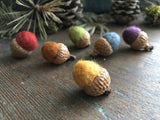 Felted wool acorns, set of 6, Earth Tones Rainbow