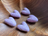 Felted wool hearts, set of 5, Anemone Purple