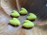 Felted wool hearts, set of 5, Mahonia Yellow