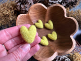Felted wool hearts, set of 5, Mahonia Yellow