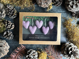 Wool heart ornaments, set of 5, Anemone Purple