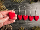 Wool heart ornaments, set of 5, Amanita Red