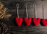 Wool heart ornaments, set of 5, Amanita Red