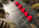 Wool heart ornaments, set of 5, Amanita Red