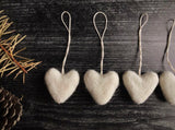 Wool heart ornaments, set of 5, Snowberry White