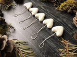 Wool heart ornaments, set of 5, Snowberry White