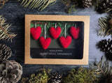 Wool heart ornaments, set of 5, Amanita Red