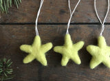 Wool star ornaments, set of 5, Mahonia Yellow
