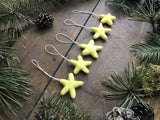 Wool star ornaments, set of 5, Mahonia Yellow