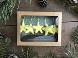 Wool star ornaments, set of 5, Mahonia Yellow