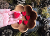 Felted wool hearts, set of 5, Amanita Red