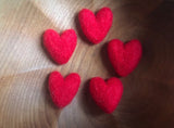 Felted wool hearts, set of 5, Amanita Red