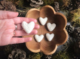 Felted wool hearts, set of 5, Snowberry White