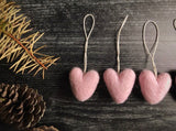 Wool heart ornaments, set of 5, Mallow Pink