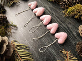 Wool heart ornaments, set of 5, Mallow Pink