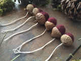 Felted Wool Acorn Ornaments, set of 6, Marionberry Red