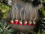 Felted Wool Acorn Ornaments, set of 6, Amanita Red
