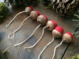 Felted Wool Acorn Ornaments, set of 6, Amanita Red