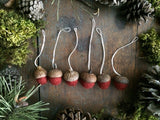 Felted Wool Acorn Ornaments, set of 6, Brick Red