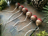 Felted Wool Acorn Ornaments, set of 6, Brick Red