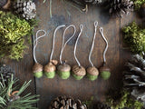 Felted Wool Acorn Ornaments, set of 6, Fern Green