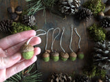 Felted Wool Acorn Ornaments, set of 6, Fern Green