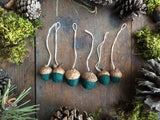 Felted Wool Acorn Ornaments, set of 6, Pine Green