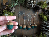 Felted Wool Acorn Ornaments, set of 6, Pine Green