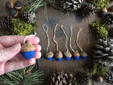 Felted Wool Acorn Ornaments, set of 6, Lake Blue
