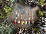 Felted Wool Acorn Ornaments, set of 6, Earth Tones Rainbow