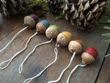 Felted Wool Acorn Ornaments, set of 6, Earth Tones Rainbow